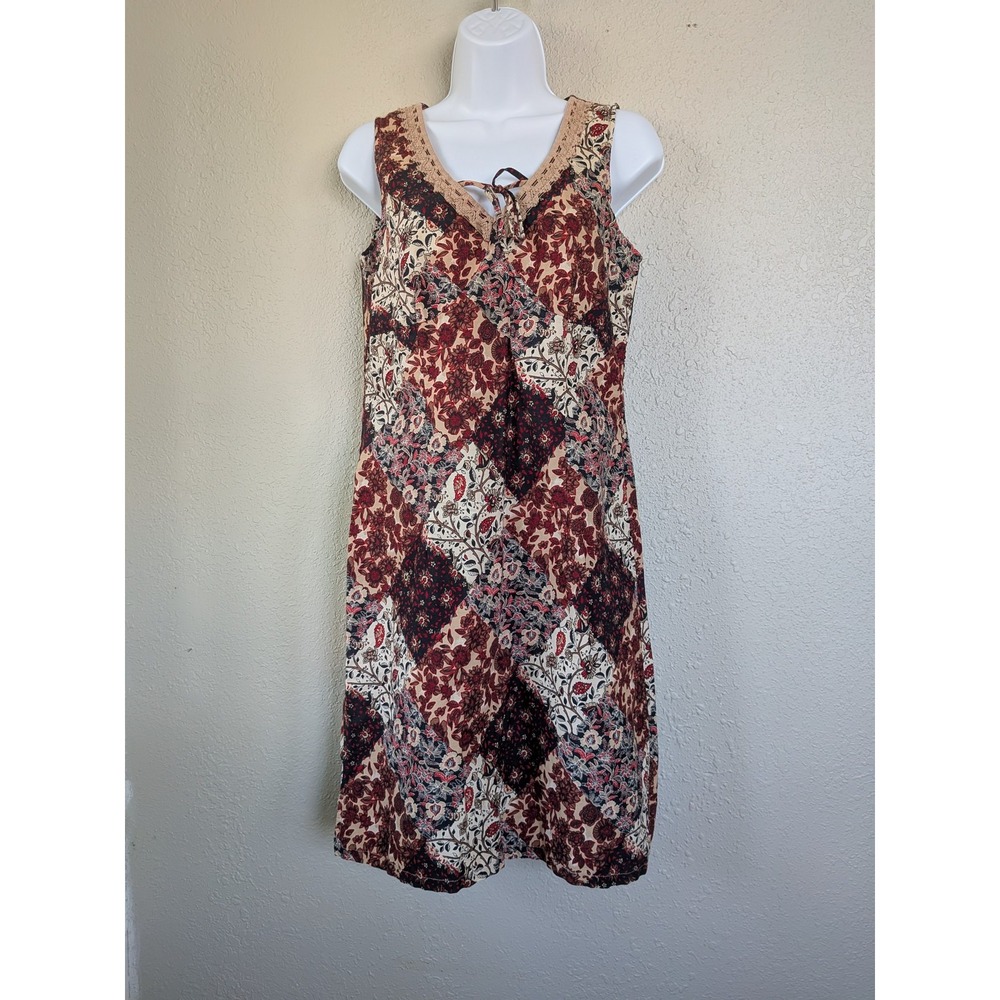 y2k Babydoll Dress Size 8 Patchwork Floral Sleeveless Boho Cottage Dark Academia